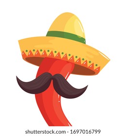 Mexican chilli with hat and mustache design, Mexico culture tourism landmark latin and party theme Vector illustration