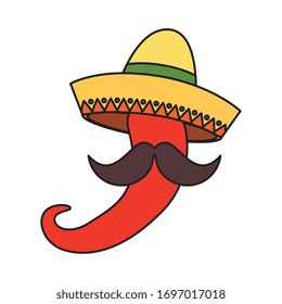 Mexican chilli with hat and mustache design, Mexico culture tourism landmark latin and party theme Vector illustration