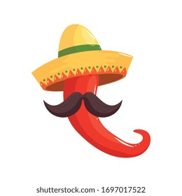 Mexican chilli with hat and mustache design, Mexico culture tourism landmark latin and party theme Vector illustration