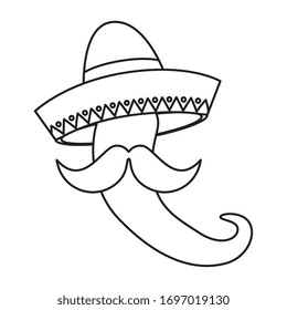 Mexican chilli with hat and mustache design, Mexico culture tourism landmark latin and party theme Vector illustration