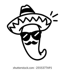 Mexican chilli icon in hand drawn style 

