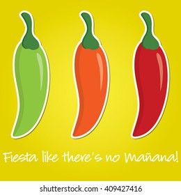 Mexican chilli paper cut out "Party like there's no tomorrow!" card in vector format.