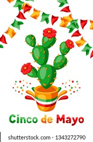 Mexican Cinco de Mayo greeting card. National holiday background.