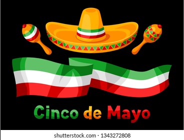 Mexican Cinco de Mayo greeting card. National holiday background.