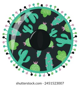 mexican cinco de mayo holiday design, namely a black sombrero decorated with various cacti, for posters, packaging or textiles