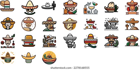 Mexican Cinco De Mayo icons set