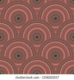 Mexican circle elements textile ornament vector seamless pattern. Tribal motifs organic repeating geometry. Native indian folk medallion concentric shapes seamless geometric pattern.