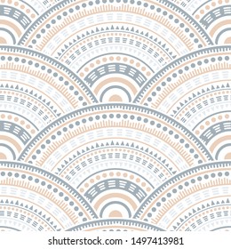 Mexican circular shapes background vector seamless pattern. Tribal motifs organic repeating geometry. Native indian folk medallion concentric shapes seamless geometric pattern.