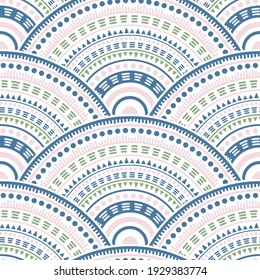 Diseño de fondo de pared de formas circulares mexicanas de diseño vectorial sin fisuras. Motivos tribales: ilustración repetitiva orgánica. El medallón folclórico nativo indio forma a un patrón geométrico sin fisuras.