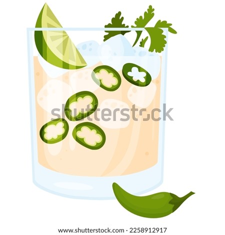 Mexican cocktail Spicy Jalapeno Margaritas. Vector illustration. Latin American popular drink in flat style for menu design and decoration, culinary themes Imagine de stoc © 