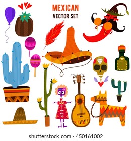Mexican collection in cartoon style.All objects are isolated groups so you can move and separate them-stock vector