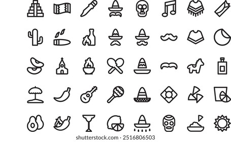 Mexican collection icons High-Quality Vector Icons Collection with Editable Stroke. Ideal for Professional and Creative Projects.