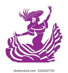 Mexican or Colombian Woman Silhouette Dancing at Festival Vector Design