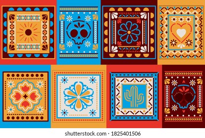 Mexican colored frames set design, Mexico culture tourism landmark latin and party theme Vector illustration