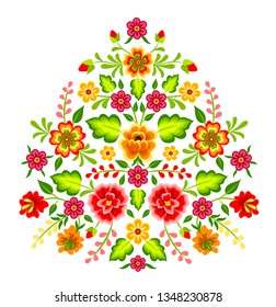 Mexican colorful bright floral ornament isolated on white background