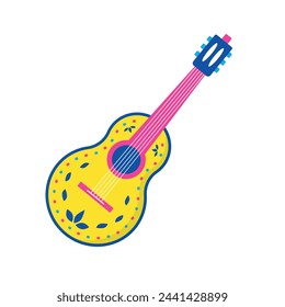 Mexican colorful guitar, traditional symbol. Flat vector illustration. Culture, travel Mexica concept