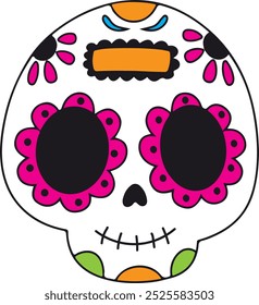 Ilustração de crânio colorido mexicano para Dia dos Mortos. ilustração de halloween