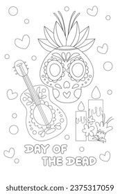 Página de coloreo mexicano para el Día de la Calavera Muerta. ilustración vectorial.