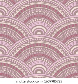 Mexican concentric elements wallpaper design vector seamless pattern. Oriental motifs hippie repeating geometry. Native indian ethnic round medallion circles seamless geometric pattern.