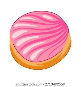 Ilustración mexicana de pan de concha con una forma redonda y una cubierta azucarada rosa claro con un patrón distintivo de concha marina, que representa la pastelería tradicional latinoamericana y los productos horneados