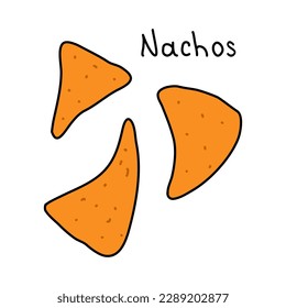 Mexican corn chips nachos or tortilla chips, doodle style vector