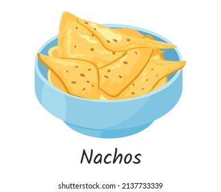 Mexican corn chips nachos traditional food. Tortilla chips. Mexican, street, home food icon for menu. Vector illustration Isolated on white background.