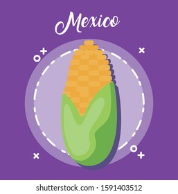 Mexican corn inside seal stamp design, Mexico culture tourism landmark latin and party theme Vector illustration