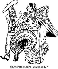 Mexican Couple Dancing Vector Illustration