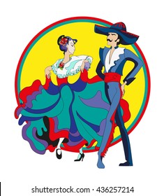 Mexican couple. The Mexican couple, man and woman, dance Latin 
American dancing in traditional costumes