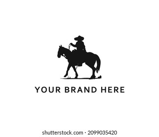 Mexican or cowboy ridding horse in dirty street logo