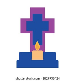 Tumba cruzada mexicana con diseño de ícono de estilo plano de velas, tema cultural de México Ilustración vectorial