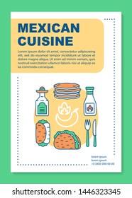 Mexican cuisine brochure template layout. Mexico cantina. Flyer, booklet, leaflet print design with linear illustrations. Vector page layouts for magazines, annual reports, advertising posters