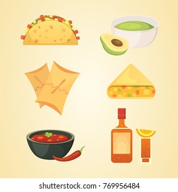 Mexican Cuisine Cartoon Dishes Illustration Set Stock Vector (Royalty ...