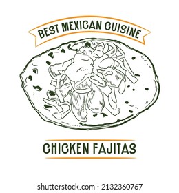 Mexican cuisine Chicken fajitas hand drawn vector illustration,perfect for menu and poster decor restaurant
