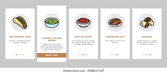 mexican cuisine food dinner onboarding mobile vector taco mexico, table restaurant, dish tortilla, party view, gourmet salad, hot kitchen mexican cuisine food dinner illustrations