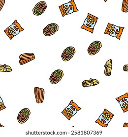 mexican cuisine food dinner vector seamless pattern thin line illustration