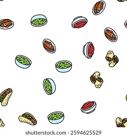 mexican cuisine food dinner vector seamless pattern thin line illustration