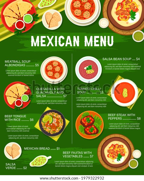 Mexican Cuisine Food Dishes Menu Template Stock Vector (Royalty Free ...