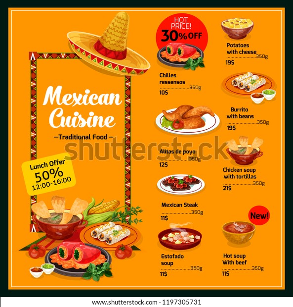 Mexican Cuisine Food Menu Template Dishes Stock Vector (Royalty Free ...