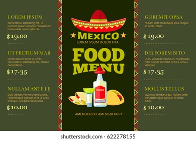 Mexican cuisine food restaurant menu vector template