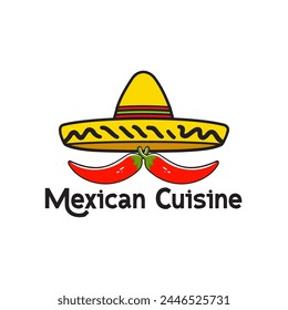 Mexican Cuisine Logo Design, Mexican Hat Vector.