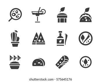 Mexican cuisine menu for restaurant. Set of black glyph vector icons