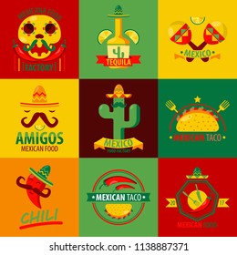 Mexican cuisine restaurant or cafe vector icons