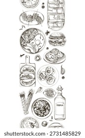 Mexican cuisine seamless border vector