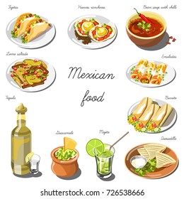 Mexican cuisine set. Collection of food dishes