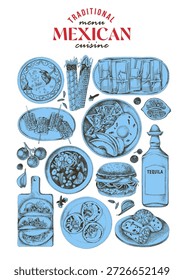 Póster de Vector de conjunto de cocina mexicana