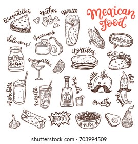 Mexican Cuisine, Sketch Doodle Food Set