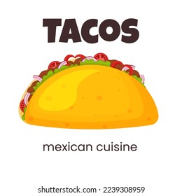 Mexican cuisine traditional dish tacos. Isolated on white background.