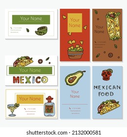 Cocina mexicana, vectores de cartones de comida. Comida picante nacional, comida rápida, bocadillos. Esbozo de ilustración para restaurante, menú, café. Fiesta mexicana