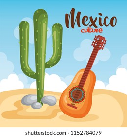 mexican culture cactus with guitar